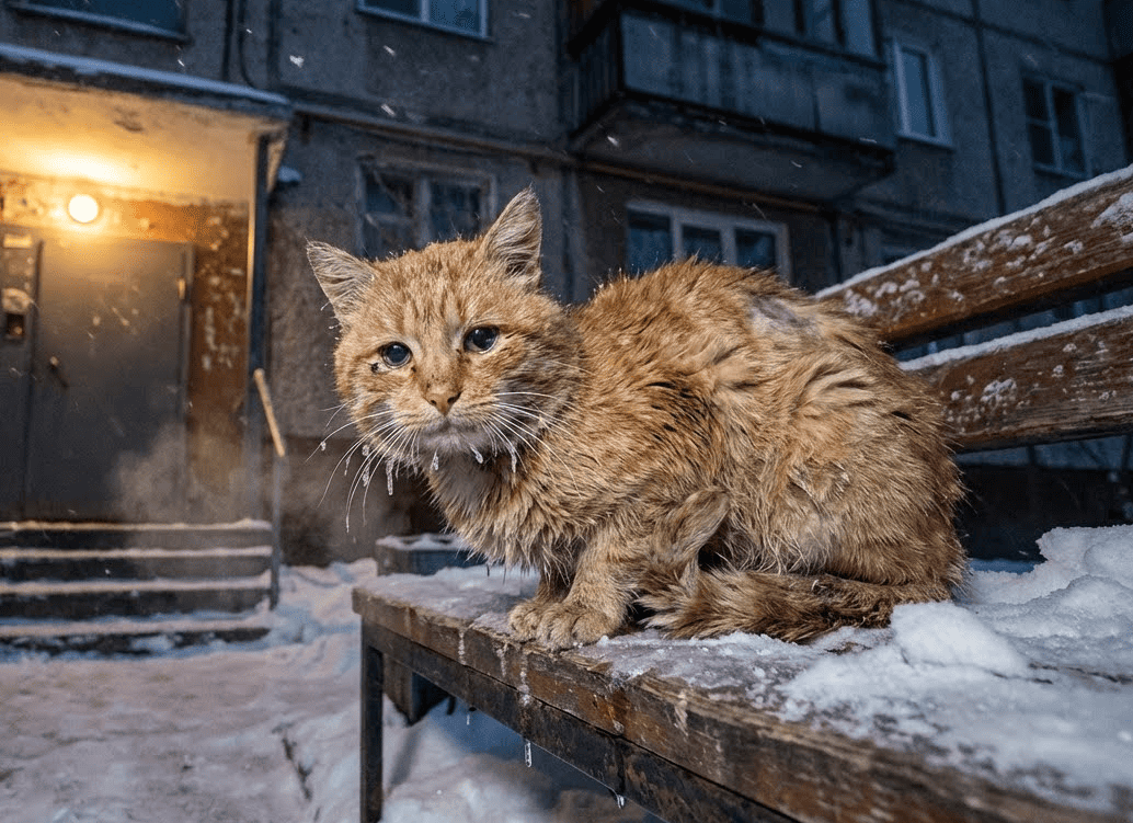 Кот плакал и замерзал на морозе — он ждал, но не мог дождаться своего хозяина